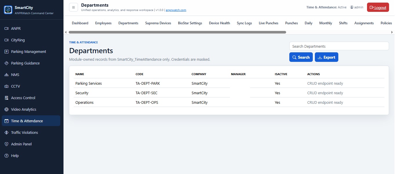 Time & Attendance Departments screenshot
